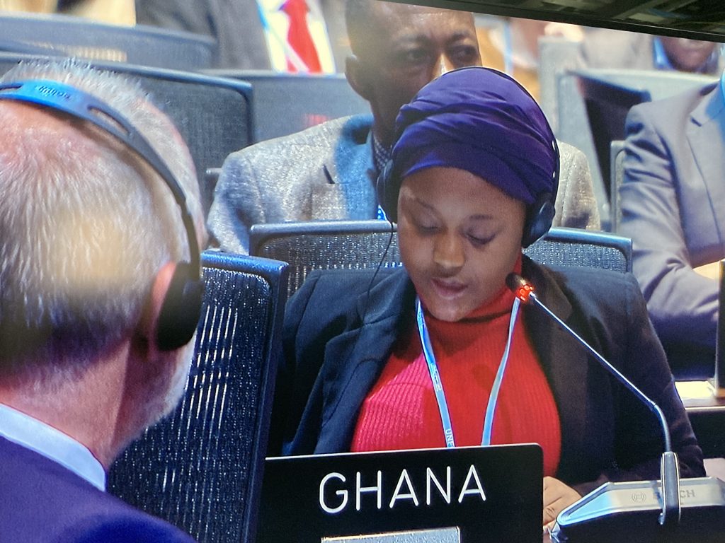 Nakeeyat Dramani,, une jeune militante écologiste de 10 ans lors d'une plénière à la COP 27 en Egypte